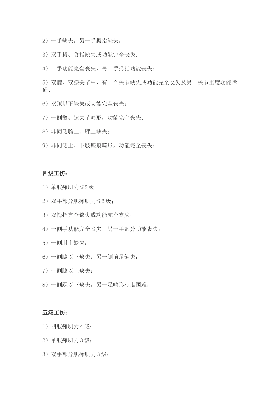四肢(手臂、手部、腿部、足部)伤残鉴定标准汇总_第2页