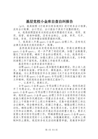 2024年基层党校小金库自查自纠报告