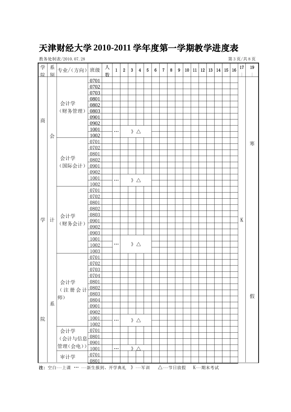 天津财经大学2010-2011学年度第一学期教学进度表_第3页
