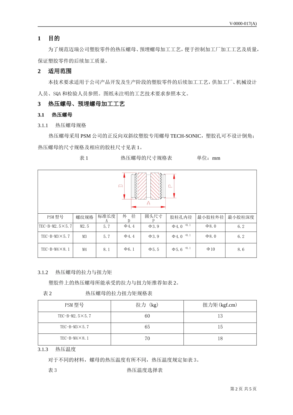塑胶件热压螺母、预埋螺母加工技术要求(完整版)_第2页