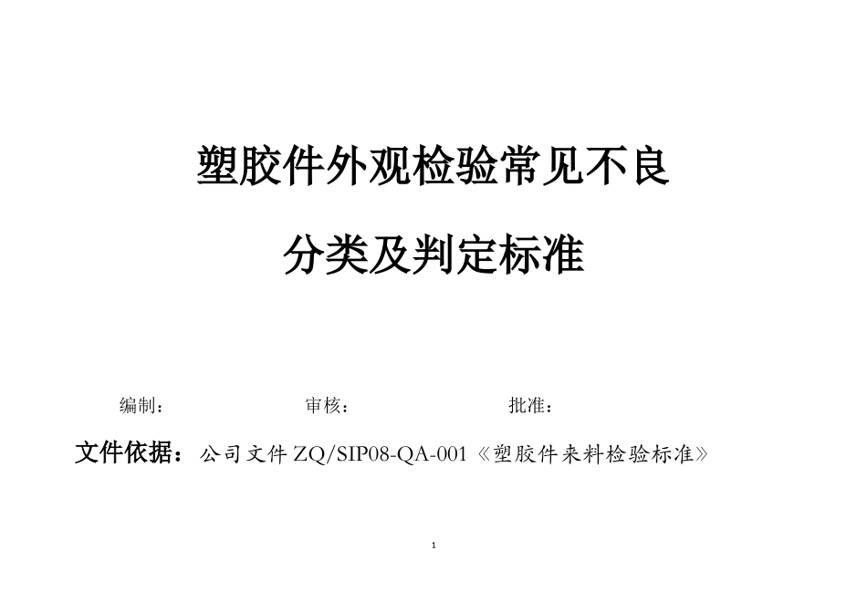 塑胶件外观检验常见不良分类及判定标准_第1页