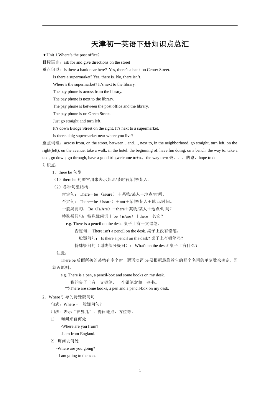 天津初一英语下册知识点总汇_第1页