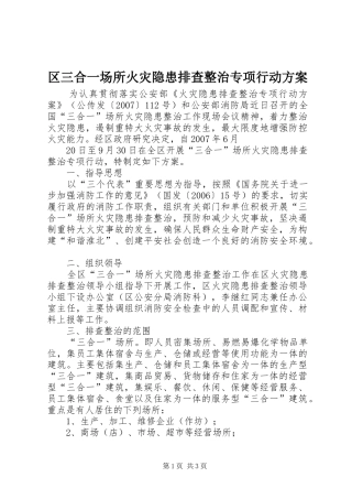 2024年区三合一场所火灾隐患排查整治专项行动方案