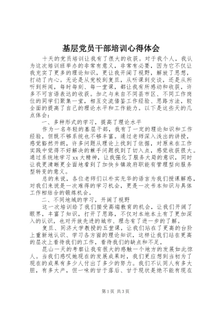 2024年基层党员干部培训心得体会