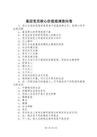 2024年基层党员核心价值观调查问卷