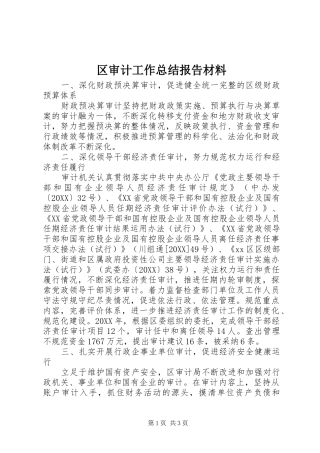 2024年区审计工作总结报告材料