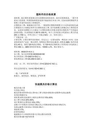 塑料件的价格核算