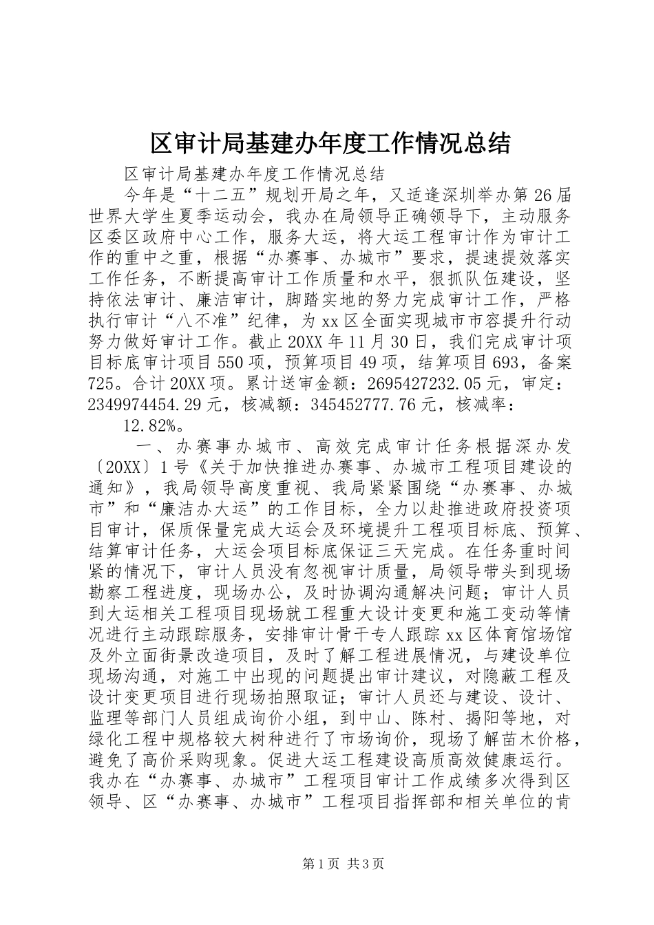 2024年区审计局基建办年度工作情况总结_第1页