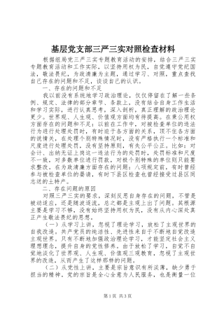 2024年基层党支部三严三实对照检查材料