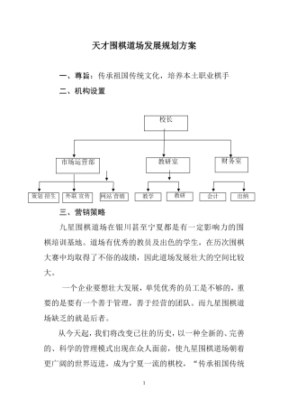 天才围棋道场发展规划方案