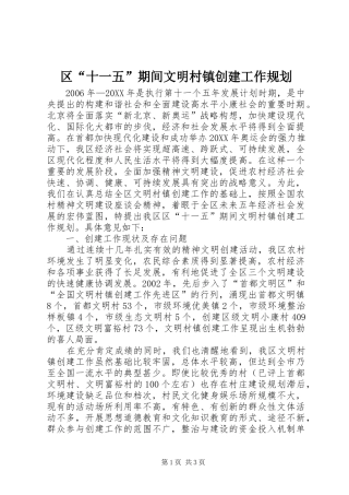 2024年区十一五期间文明村镇创建工作规划