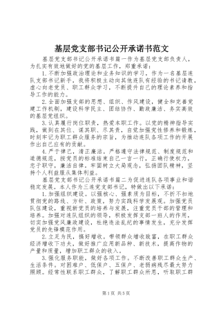 2024年基层党支部书记公开承诺书范文