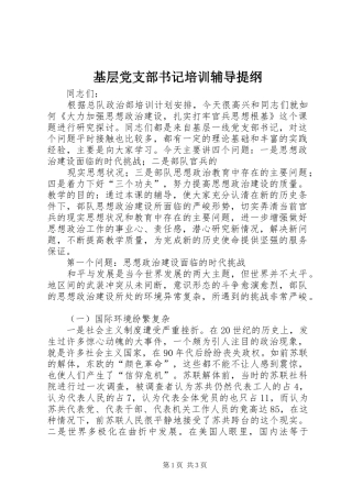 2024年基层党支部书记培训辅导提纲