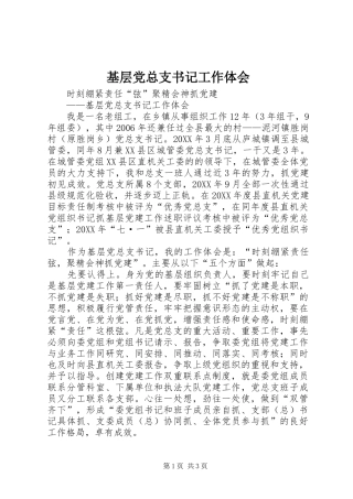 2024年基层党总支书记工作体会