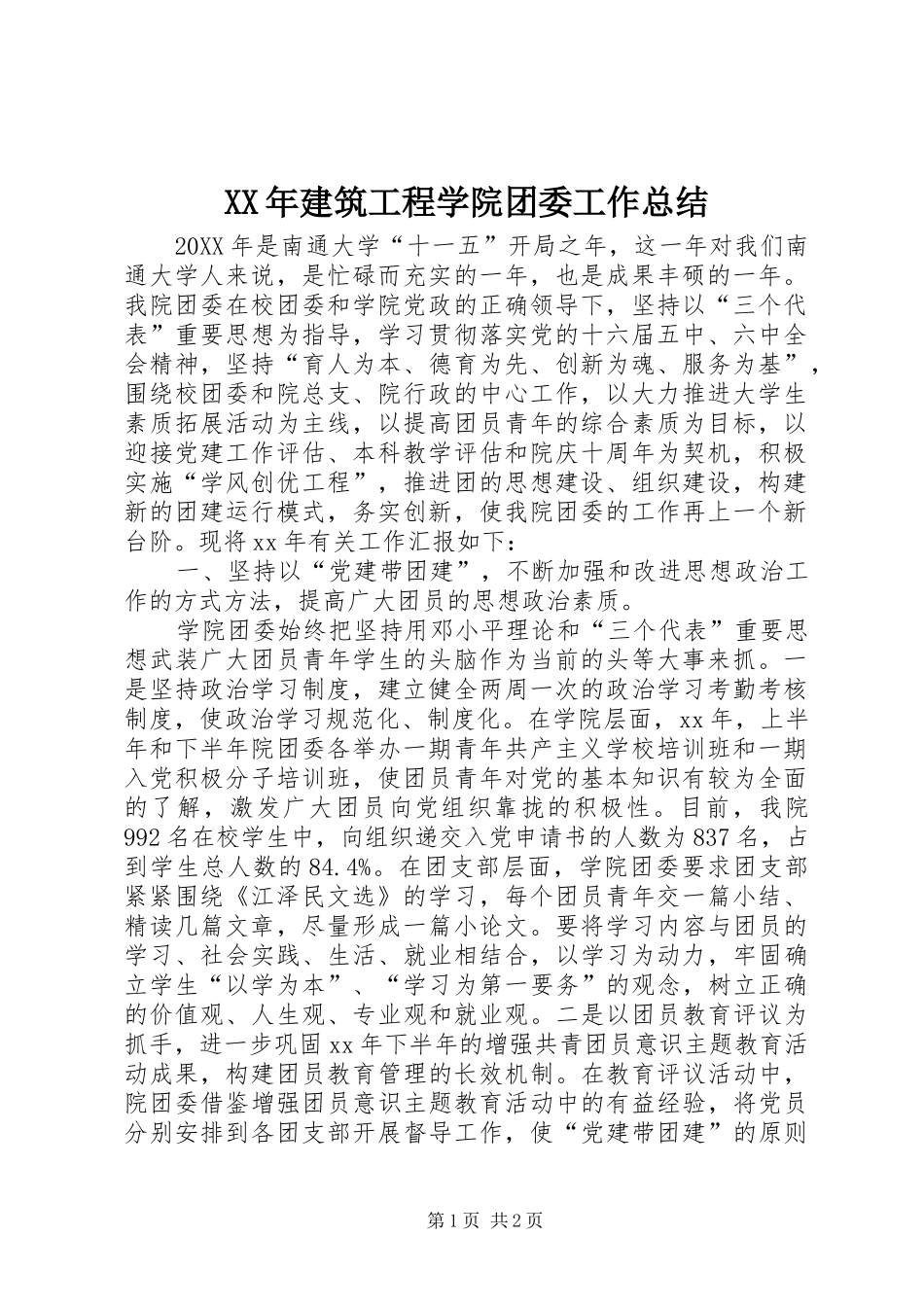 2024年建筑工程学院团委工作总结_第1页