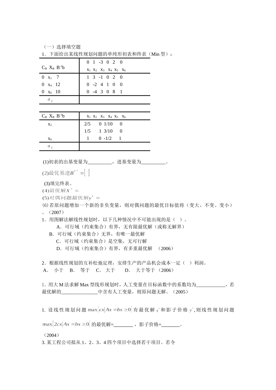 天大运筹学考研历年试题分类_第1页