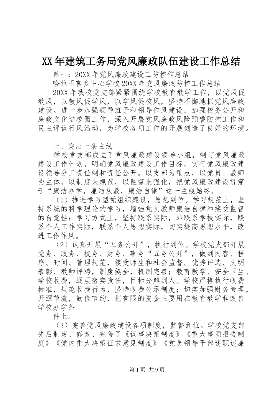2024年建筑工务局党风廉政队伍建设工作总结_第1页