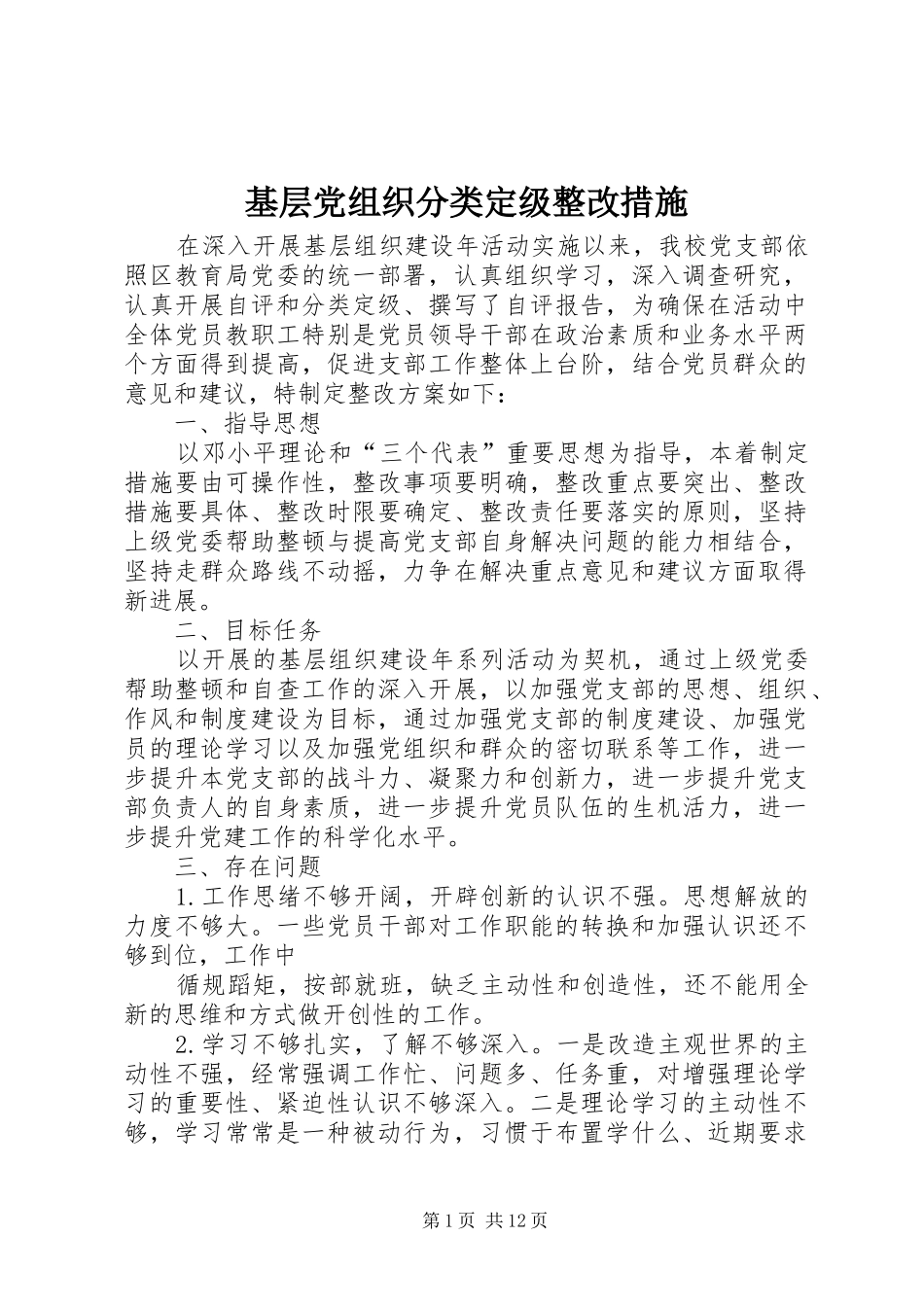 2024年基层党组织分类定级整改措施_第1页