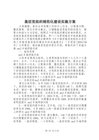 2024年基层党组织规范化建设实施方案