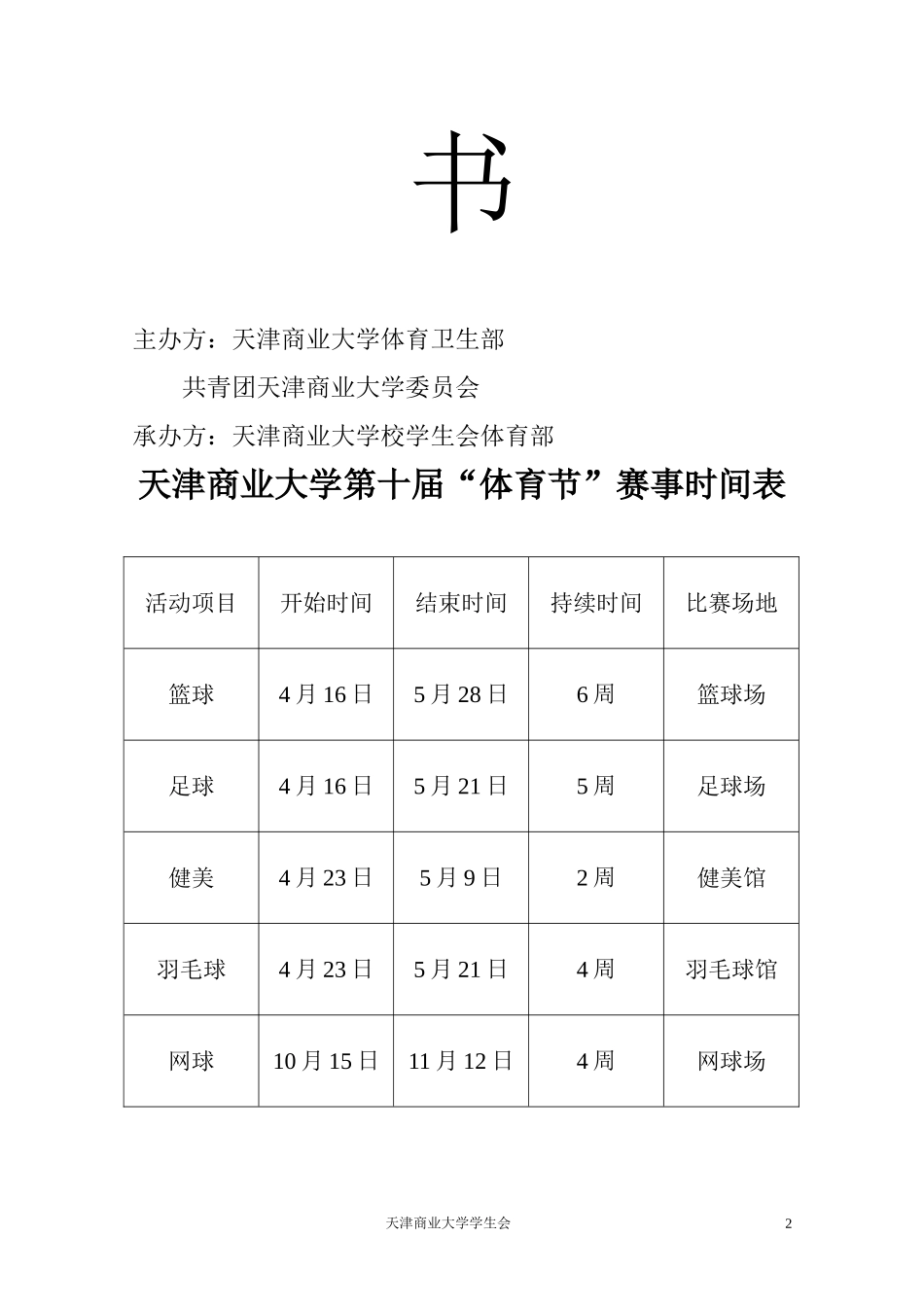 天津商业大学第十届体育节总策划_第2页