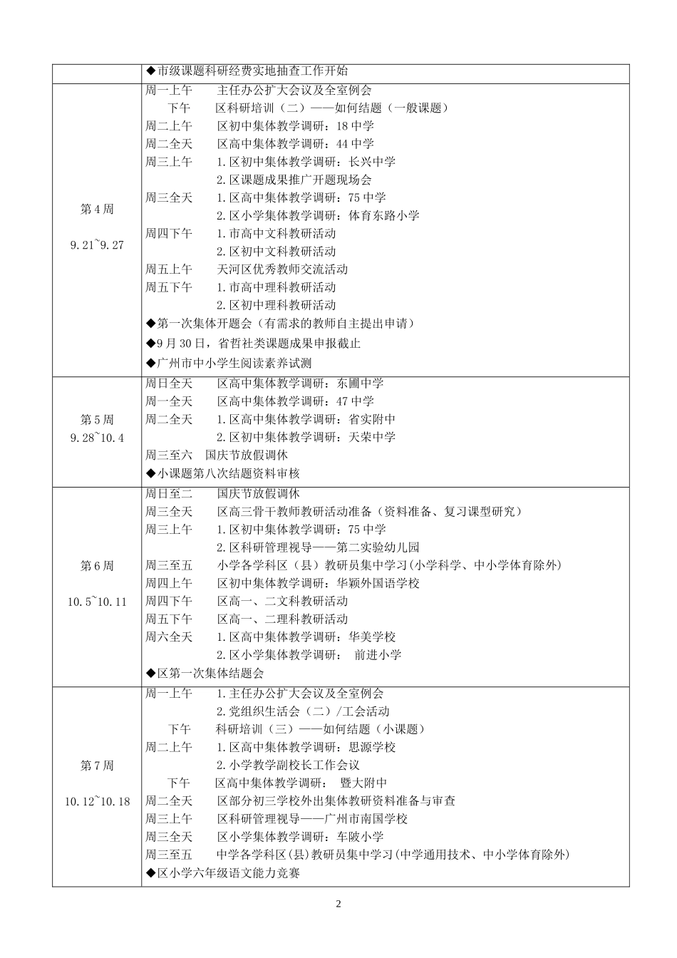 天河区教育局教研室2014学年上学期工作周程.doc_第2页