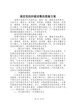 2024年基层党组织建设整改措施方案