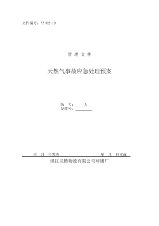 天然气事故应急处理预案
