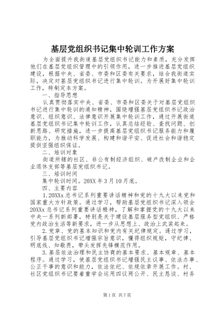 2024年基层党组织书记集中轮训工作方案