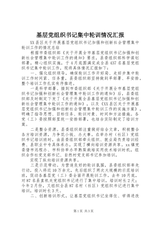 2024年基层党组织书记集中轮训情况汇报