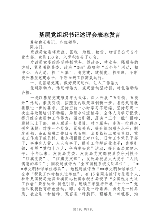 2024年基层党组织书记述评会表态讲话