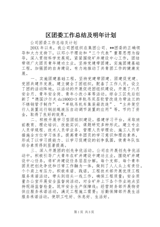 2024年区团委工作总结及明年计划