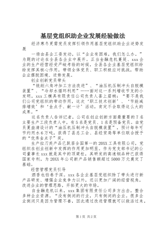 2024年基层党组织助企业发展经验做法