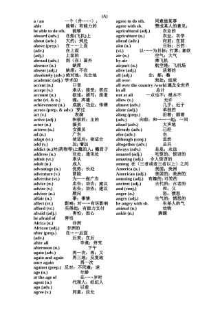 天津市普通高中学业水平考试英语词汇表