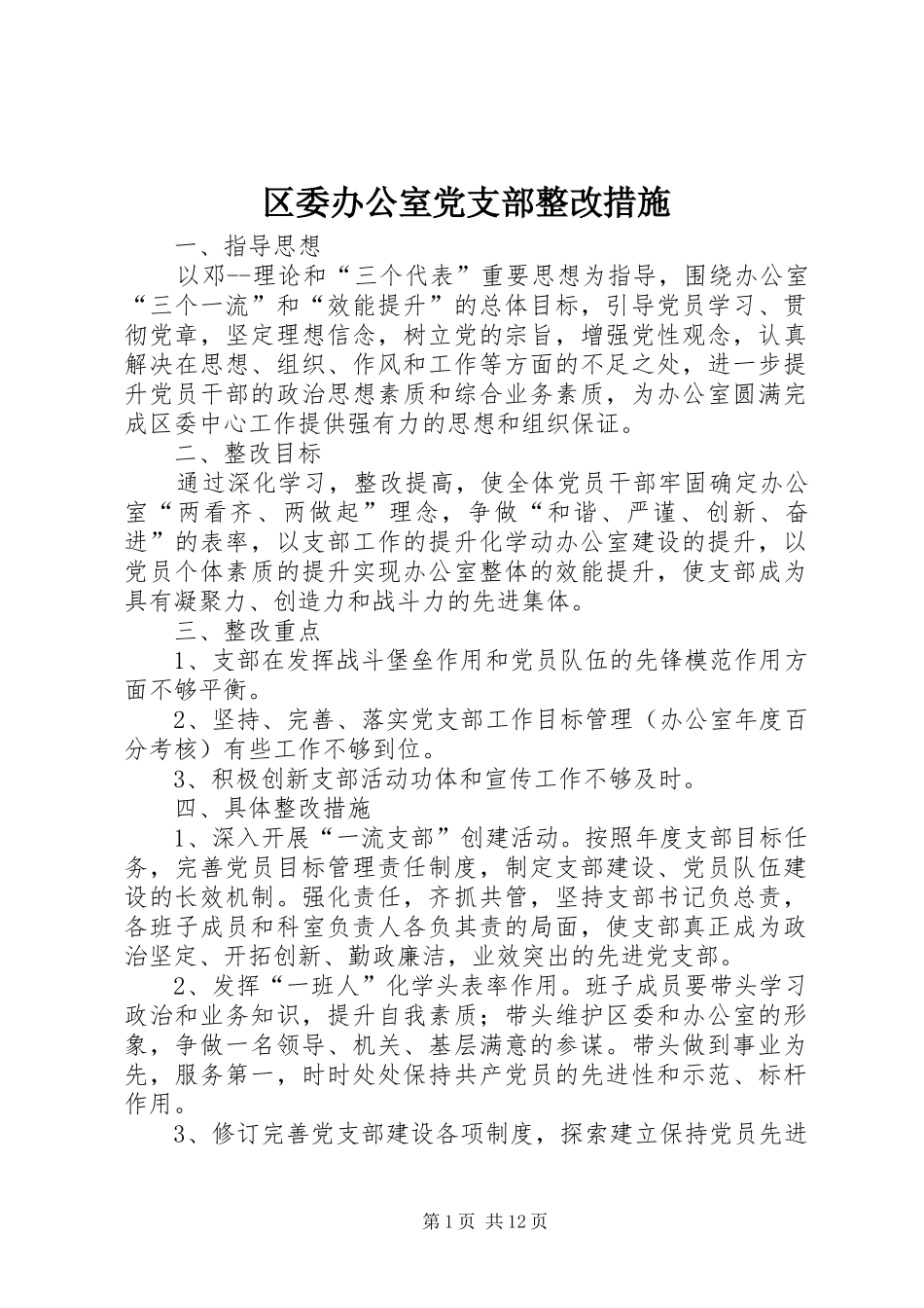 2024年区委办公室党支部整改措施_第1页