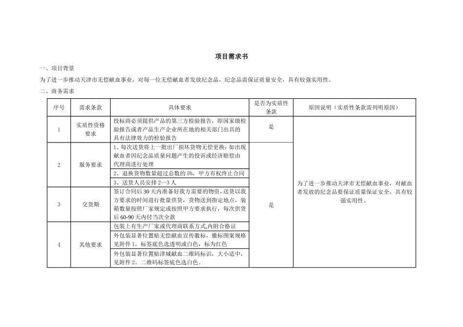 天津市无偿献血纪念品需求公示_第1页