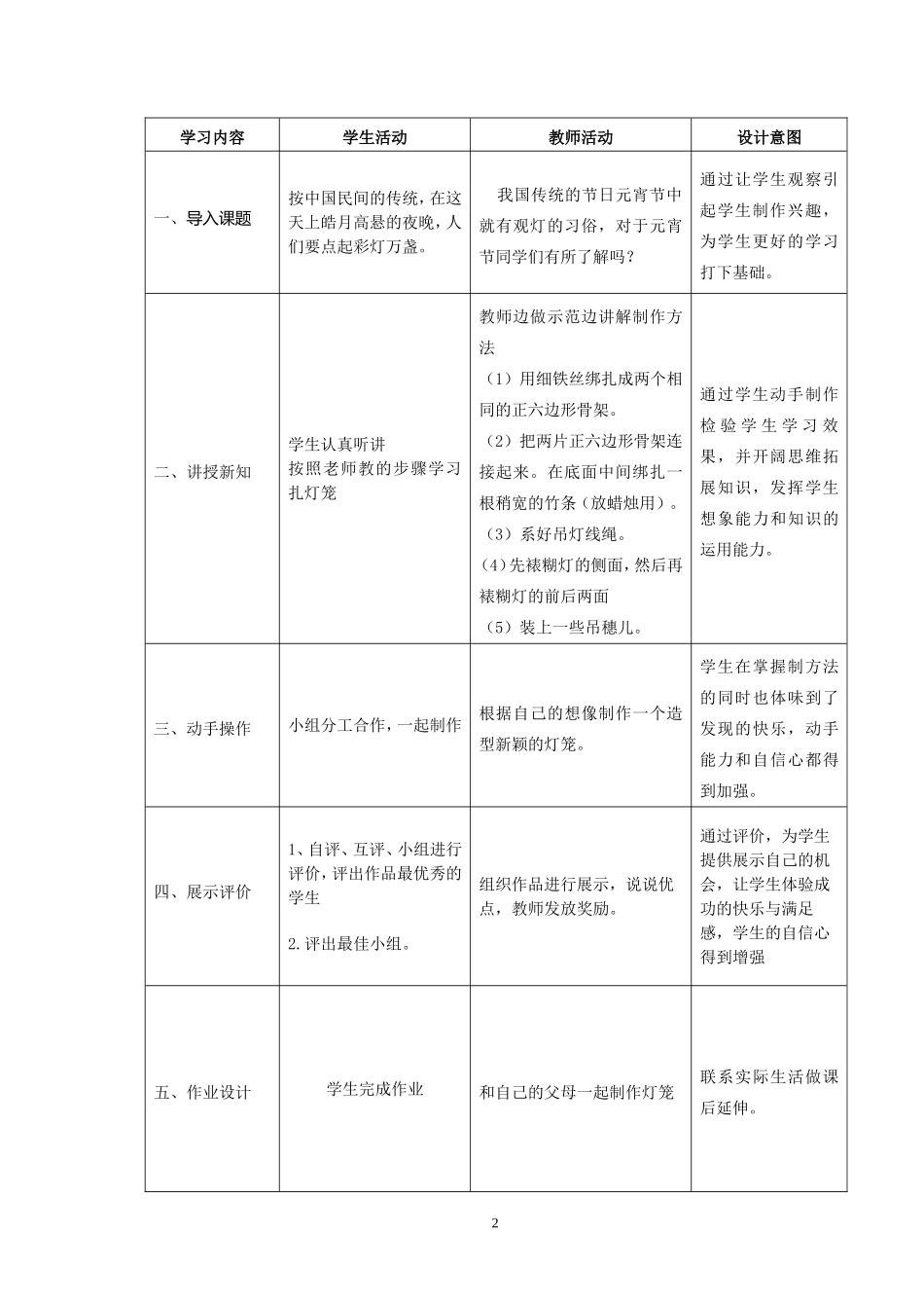 天津市五年级下册-劳动与技术教案(表格)有设计意图_第2页