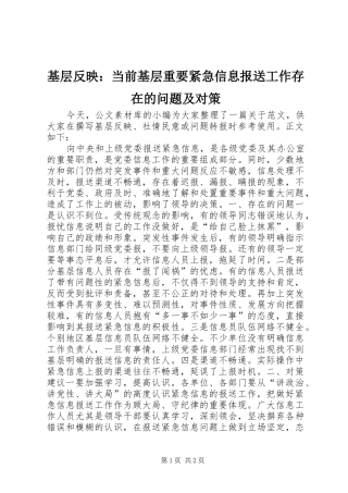 2024年基层反映当前基层重要紧急信息报送工作存在的问题及对策