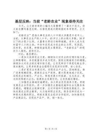 2024年基层反映当前老龄农业现象亟待关注