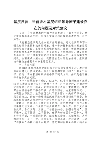 2024年基层反映当前农村基层组织领导班子建设存在的问题及对策建议