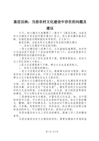 2024年基层反映当前农村文化建设中存在的问题及建议
