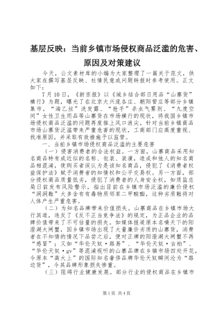 2024年基层反映当前乡镇市场侵权商品泛滥的危害原因及对策建议