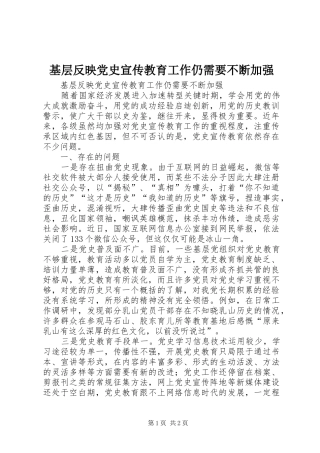 2024年基层反映党史宣传教育工作仍需要不断加强