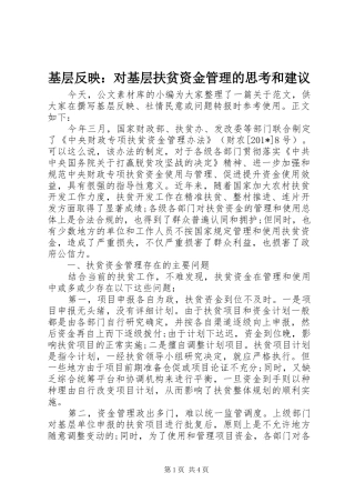 2024年基层反映对基层扶贫资金管理的思考和建议