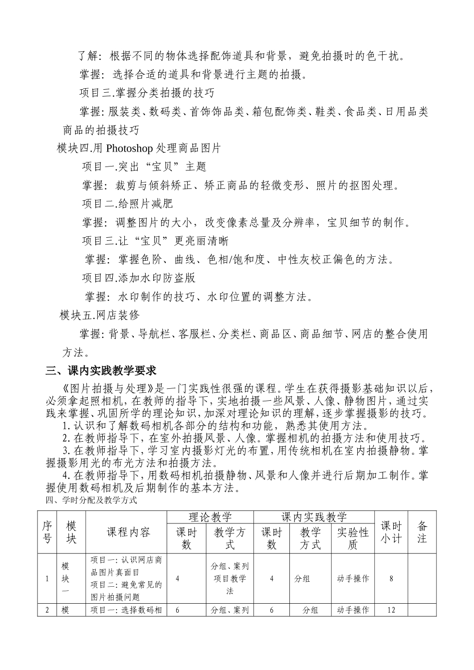 图片拍摄与处理-教学大纲_第2页