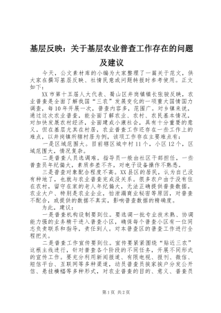 2024年基层反映关于基层农业普查工作存在的问题及建议
