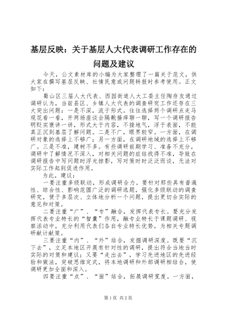 2024年基层反映关于基层人大代表调研工作存在的问题及建议