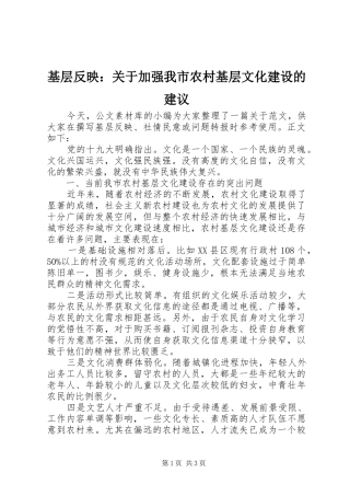 2024年基层反映关于加强我市农村基层文化建设的建议