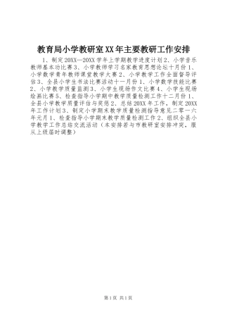 2024年教育局小学教研室主要教研工作安排