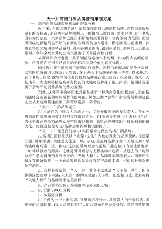 天一井高档白酒品牌营销策划方案