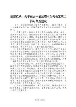 2024年基层反映关于在去产能过程中如何安置职工的对策及建议